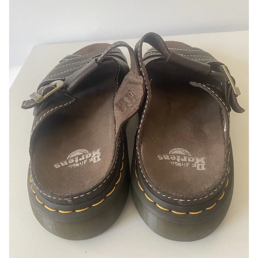 Dr. Martens Maxxy Slide Mens 12 Brown Leather Platform Buckle Sandals